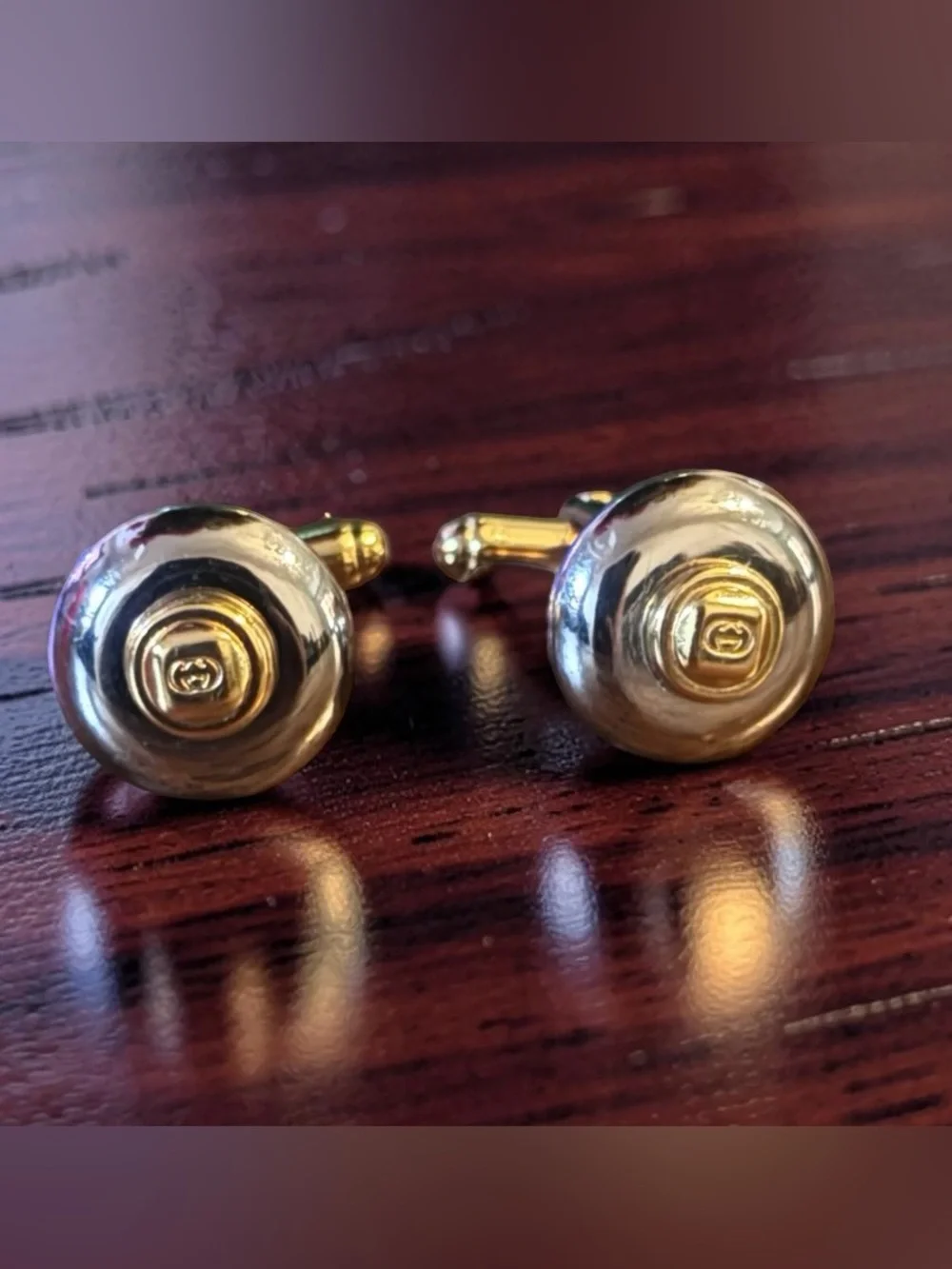 Authentic Gucci Gold/Silver Round Logo Cufflinks Excellent Condition